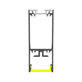 Cross-section view of a 1″ Suspended/Surface Mount LED Channel ~ Model Pixy20-02 with a yellow lens at the base.