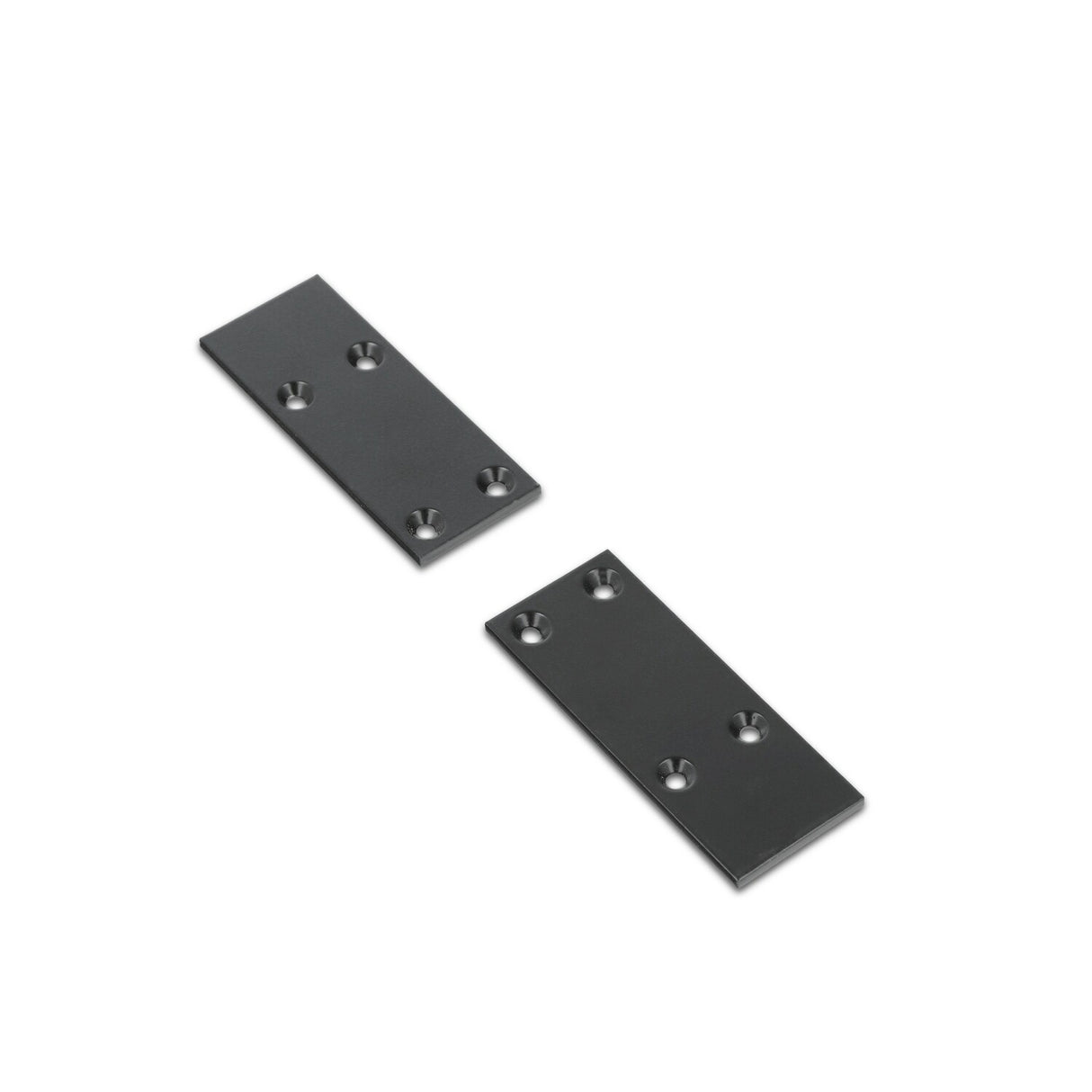 Two black rectangular End Caps for Pixy20-02 Profile, each featuring four countersunk screw holes, are displayed on a white background.