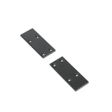 Two black rectangular End Caps for Pixy20-02 Profile, each featuring four countersunk screw holes, are displayed on a white background.