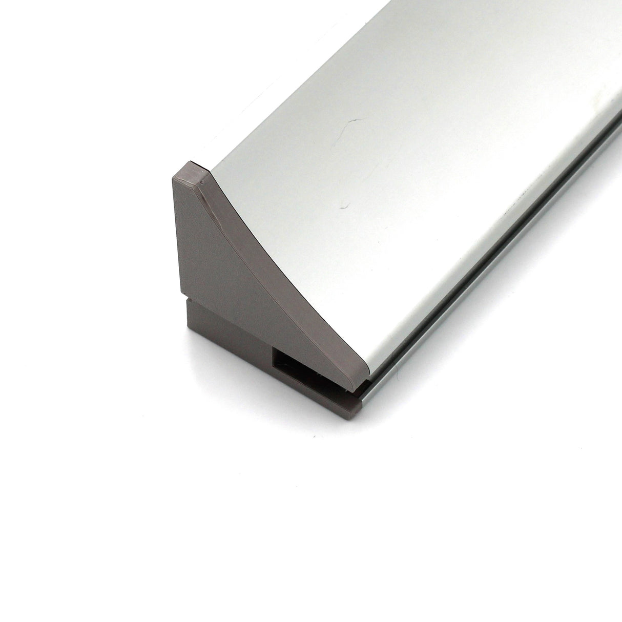 A close-up of a metallic End Cap for Pula P10 Profile, rectangular with a sloped end, set against a white background.
