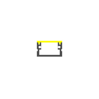 The Waterproof LED Channel ~ Model Roma XL Easy On IP65 features a sleek black rectangular profile with two circular cutouts per side and a yellow line across the top, displayed centered on a white background.