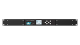 Black 1U rack-mountable Professional 32-Universe DMX Show Controller labeled “Enttec S-Play SP1-1,” with display screen, round buttons, and input/output ports—perfect as an advanced show recorder or smart light show controller.