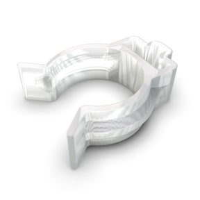 The T-Clip for LED Diffuser Redondo XL is a transparent, C-shaped acrylic mounting clip with a notched end, perfect for securing Neon Redondo XL to a T-Section Aluminum Bar.