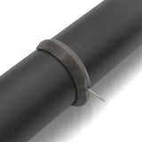 A Mounting Clip for 2.56" Round Profiles is attached to a black cylindrical pipe, secured by a metal clamp with a screw partially inserted into the pipe.