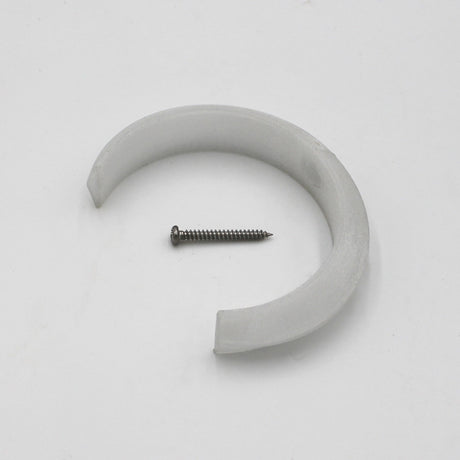 A Mounting Clip for 2.56" Round Profiles, featuring a white semi-circular plastic body and a silver screw, is shown on a plain white background.
