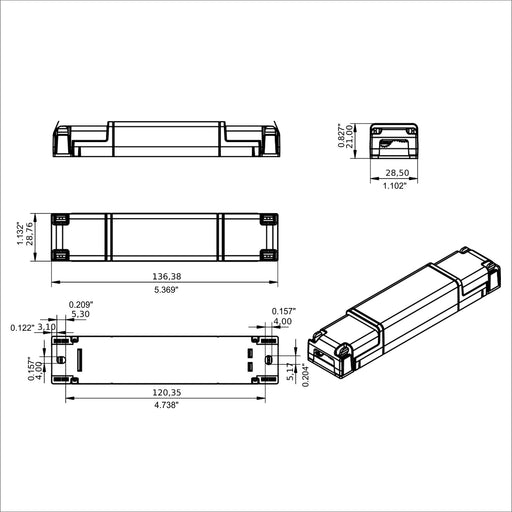 Slimline 2-Channel Tunable-White LED Dimmer with Casambi ~ Model SLIM-2CV-CASAMBI dimensions drawing