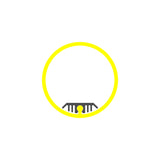 A thin yellow circle with a black, comb-like shape attached to the bottom inner edge, set against a white background, resembles the profile of the 1.50 Round Acrylic LED Tube ~ Model Sierra38.