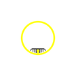 A 1.50" round acrylic LED tube (Model Sierra38) is shown as a yellow circle with a small black and yellow keyhole shape and stylized bridge-like lines at the bottom center, set against a white background.