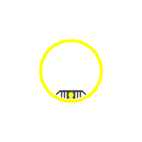 A 1.50" round acrylic LED tube (Model Sierra38) is shown as a yellow circle with a small black and yellow keyhole shape and stylized bridge-like lines at the bottom center, set against a white background.