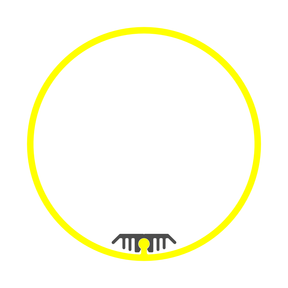 A large yellow circle with a small black keyhole and hands at the bottom center, set on white, evokes the bright clarity of the 2.56 Round Acrylic LED Lighting Tube ~ Model Sierra65.