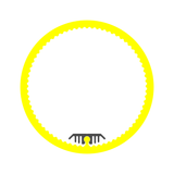 The 2.56" Round Silicone Rubber LED Lighting Tube (Model Sierra65 Flex) features a bright yellow zigzag-edged circle with a white center, plus a small black-and-gray comb-like detail at the bottom resembling teeth.