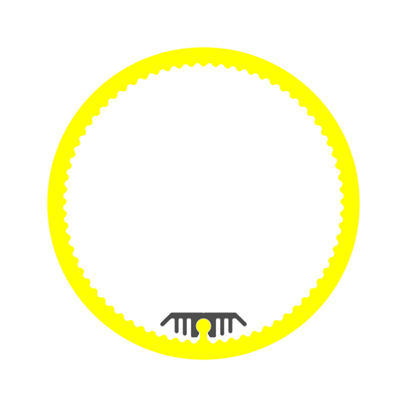 The 2.56" Round Silicone Rubber LED Lighting Tube (Model Sierra65 Flex) features a bright yellow zigzag-edged circle with a white center, plus a small black-and-gray comb-like detail at the bottom resembling teeth.
