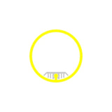 A minimalist graphic featuring a yellow circle and small gray comb-like element on white background resembles the 1.50 Polycarbonate LED Tube, Model Sierra38.