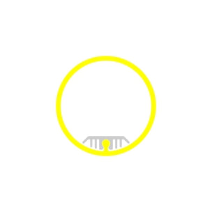 A minimalist graphic featuring a yellow circle and small gray comb-like element on white background resembles the 1.50 Polycarbonate LED Tube, Model Sierra38.
