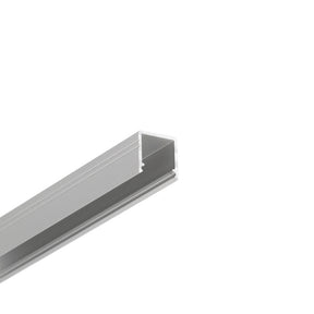 A close-up of the Miniature Surface Mount LED Channel ~ Model Smart10, featuring a silver U-shaped aluminum profile used for interior lighting, displayed against a plain white background.