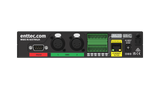 Rear view of the Enttec S-Play SP1-1 Professional 32-Universe DMX Show Controller with RS232, 2 DMX ports, relay outputs, DC input, Ethernet port, reset button, plus labeled connectors and LEDs for advanced show recording functions.