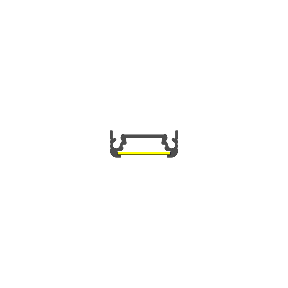 A simple black bench with curved armrests and a yellow seat cushion, centered on a white background, is subtly accented by a Surface Mount LED Strip Channel ~ Model Surface10 along the base.