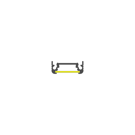 A simple black bench with curved armrests and a yellow seat cushion, centered on a white background, is subtly accented by a Surface Mount LED Strip Channel ~ Model Surface10 along the base.