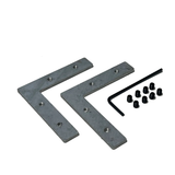 Two L Brackets for TL-401 Profile, each with multiple mounting holes, are displayed on a white background along with eight black screws and a black hex key. Bulk pricing available.