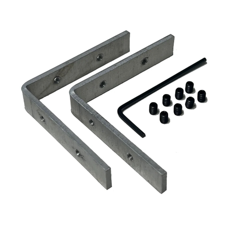 Two L Brackets for TL-401 Profile, a black hex key, and ten small black set screws are arranged on a white background.