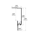 Technical cross-section diagram of the 0.59" Indirect Trimless Mud-In LED Drywall Channel (Model TL-539): top width 1.70" (43.3mm), height 3.94" (100.2mm), inner width 0.59" (15mm), and base width 0.61" (15.5mm).