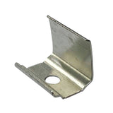 The Mounting Clip for Texas Mini Profile is a stainless steel, right-angle bracket with a hole in the base and an upright edge, designed to securely fasten Texas Mini profile objects.