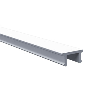 The LED Channel Cover for Texas Mini Profile has a white polycarbonate top, a U-shaped cross-section, and smooth sides. It is shown at an angle on a white background.