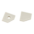 Two small, flat beige plastic end caps for the Texas Mini Profile—one solid and one with a round hole—feature angled edges and are shown side by side on a white background.