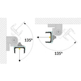 Technical diagram of a Tilting Bracket mounted to a wall and ceiling, showing a 135-degree tilt range for the connected LED aluminum profile.