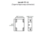 Technical drawing of the RGB+CCT 6-Pin Wire Connector ~ UniColor IP20 COB Series, showing front and side views with dimensions: 0.77" (19.8mm) height, 0.57" (14.6mm) width, and 0.24" (6.2mm) depth for lighting projects.