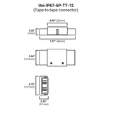 Technical drawing of the RGB+CCT 6-Pin Wire Connector ~ UniColor IP67 COB Series, front/top/side views with dimensions: 1.57 x 0.86 x 0.75 in (40mm x 22mm x 19.1mm), ideal for LED strip connector applications.