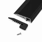 A black 3D Printed End Cap for Up-Mini10 Profile is displayed on a white background, alongside a black plastic installation bracket and a small silver screw.
