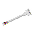 The RGB+CCT 6-Pin Wire Connector ~ UniColor IP67 COB Series features a white cable with a flat rectangular connector on one end and five exposed colored wires (black, green, blue, yellow, red) ideal for RGB CCT or LED strip connections.
