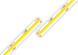 Two COB IP20 Dotless LED Strip (24V) ~ UniBasic Series strips are arranged diagonally, intersecting to showcase their continuous yellow center and dotless LED design.