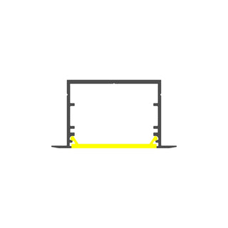 A simple black outline shows the 1.3” Deep-Section Recessed LED Channel (Model Vario30-07) with a highlighted yellow base on a white background, depicting a technical cross-section for indoor lighting use.