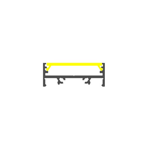Minimalist graphic showing a horizontal yellow bar in a black, two-legged frame on white, resembling the 1.3" Low-Profile Surface Mount LED Channel (Model Vario30-01).