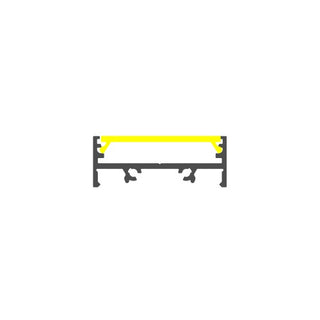 Minimalist graphic showing a horizontal yellow bar in a black, two-legged frame on white, resembling the 1.3" Low-Profile Surface Mount LED Channel (Model Vario30-01).