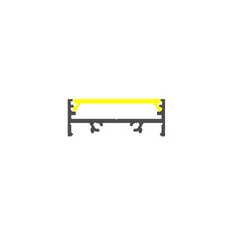 Minimalist graphic showing a horizontal yellow bar in a black, two-legged frame on white, resembling the 1.3" Low-Profile Surface Mount LED Channel (Model Vario30-01).