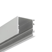 Close-up view of the 1.3" Surface Mount Side-Lighting LED Channel (Model Vario30-03), featuring a silver aluminum, rectangular hollow profile with ridged interior and open slot—ideal for architectural lighting. Isolated on white background.
