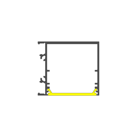 A technical drawing of a square-shaped frame shows a highlighted yellow strip along the bottom edge, representing the 1.3" Surface Mount Side-Lighting LED Channel (Model Vario30-03) for architectural lighting in window or door cross-sections.