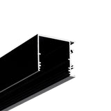 Close-up of the 1.3" Surface Mount Side-Lighting LED Channel (Model Vario30-03), a black aluminum profile with a rectangular hollow shape and side grooves for architectural lighting, shown against a white background.
