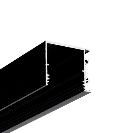 Close-up of the 1.3" Surface Mount Side-Lighting LED Channel (Model Vario30-03), a black aluminum profile with a rectangular hollow shape and side grooves for architectural lighting, shown against a white background.