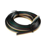 A coiled RGB+CCT 6-Pin Wire Connector (UniColor IP20 COB Series) with multicolored flat ribbon cable, ideal for COB tape light systems or as a 6-pin connector, secured with two black twist ties on a white background.