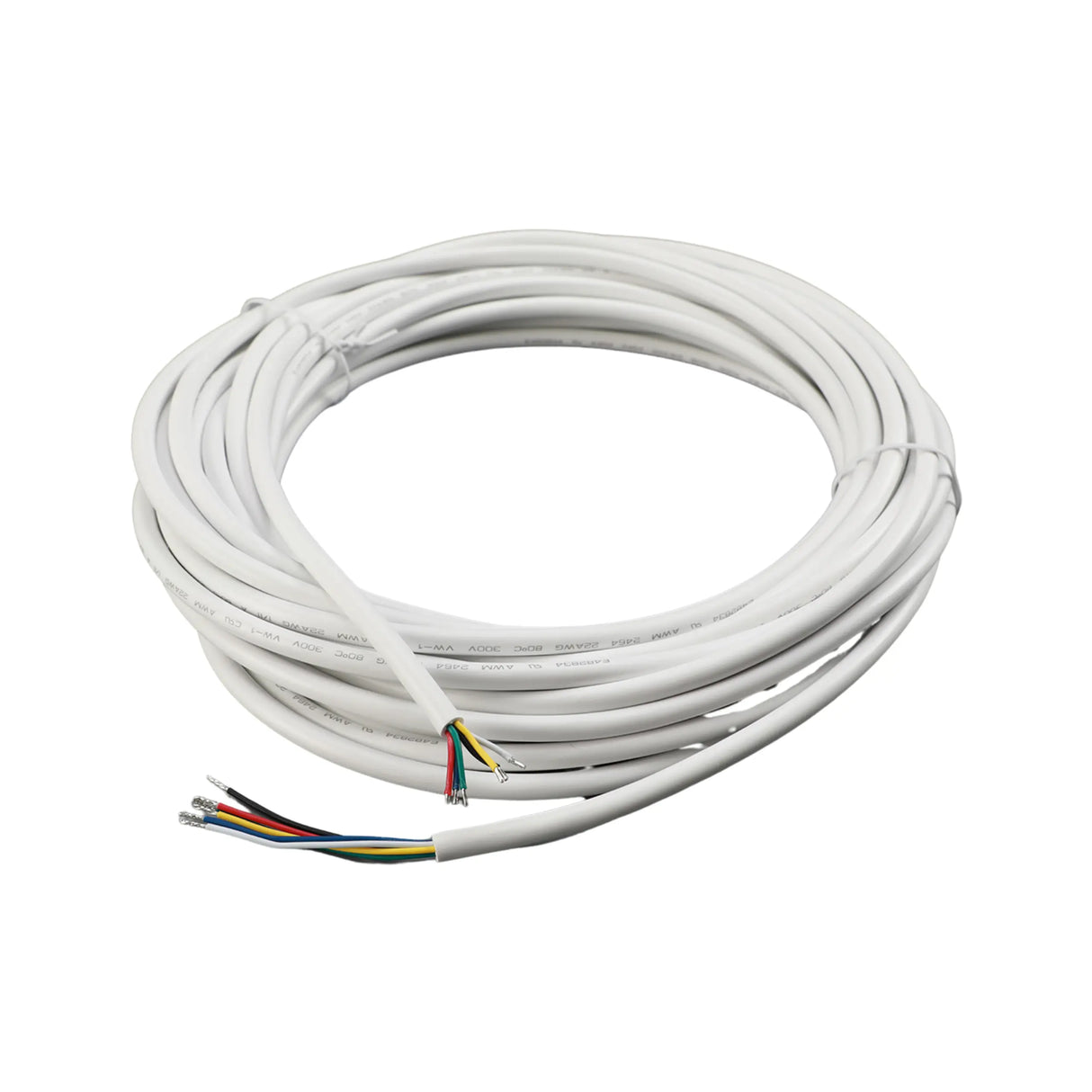 A coiled RGB+CCT 6-Pin Wire Connector from the UniColor IP67 COB Series, showing multiple colored wires at both ends, ideal for connecting RGB CCT connectors or IP67 COB tape, displayed on a white background.