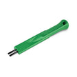 The Wago 890 Series Operating Tool is a green plastic device with a flat handle and two metal prongs, designed for inserting or extracting WINSTA® MINI connectors in industrial control cabinets.