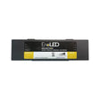 The EnoLED XRD Series Super Compact Dimmable Class 2 LED Driver (24V) features yellow-labeled Output/Input sections, a UL certification mark, and Made in Israel text on its black front panel—ideal for reliable dimmable LED applications.