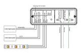 The wiring diagram for the Dual Channel 0-10V Dimmer for CCT Lights ~ Zero System shows connections to a 0-10V LED driver, intensity and CCT wall switches, input lines (Line/Hot, Neutral, Green), and tunable-white LED strip outputs.