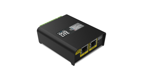 A black network device labeled "8-Universe eDMX to SPI Pixel Controller ~ Enttec Octo Lite," with indicator lights, two Ethernet ports, and a power socket, is shown against a plain white background.