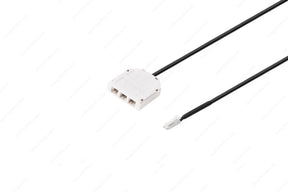 The Micro-Plug Distributor is a white, rectangular three-port 24V electrical connector attached to a black cable, shown with a smaller white micro adapter and cable, all displayed on a plain white background.