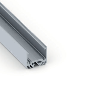 A close-up of the Surface Mount LED Strip Channel ~ Model Alu-Epoxy2, a gray aluminum profile with complex grooves designed for LED strips or as a heat sink, photographed on a white background.